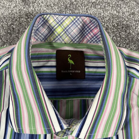 Tailorbyrd Button Up Shirt Mens Large Golf Chunky Stripe Colorful Spring Preppy - Picture 3 of 13